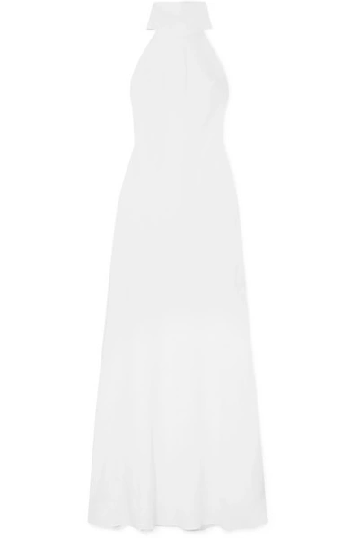 Shop Galvan Sienna Crepe Halterneck Gown In White