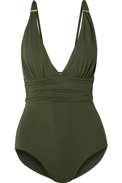 Shop Melissa Odabash Panarea Ruched Swimsuit In Army Green