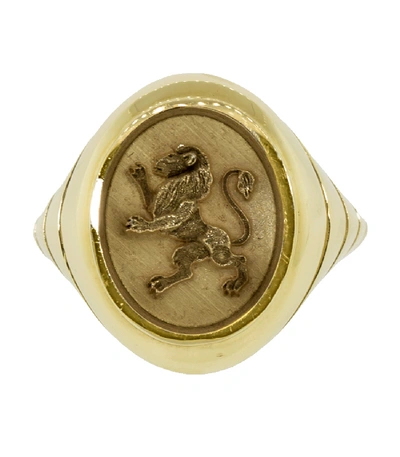 Shop Retrouvai Lion Grandfather Signet Ring In Ylwgold