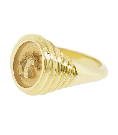 Shop Retrouvai Baby Signet Unicorn Ring In Ylwgold