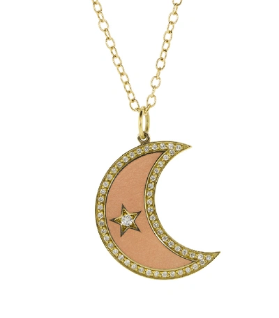 Shop Andrea Fohrman Large Enamel Crescent Diamond Moon Phase Necklace In Ylwgold