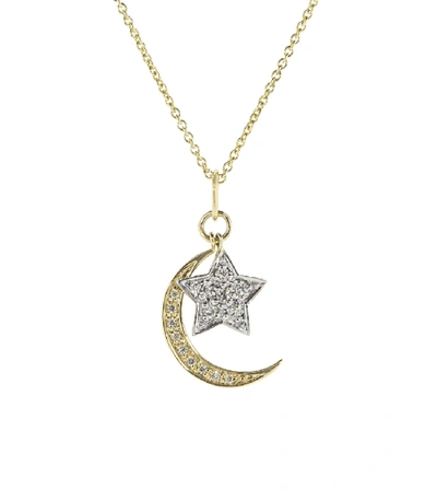 Shop Sydney Evan Diamond Moon And Star Necklace In Ylwgold