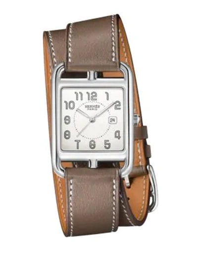 Shop Hermes Women's Cape Cod 37mm Stainless Steel & Leather Double-wrap Strap Watch In Brown