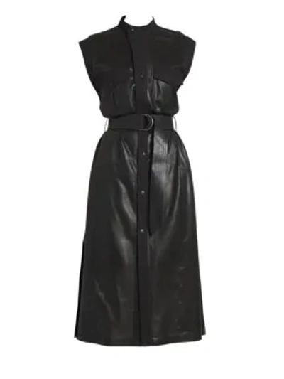 Shop Givenchy Leather Sleeveless Belted Midi Dress In Black