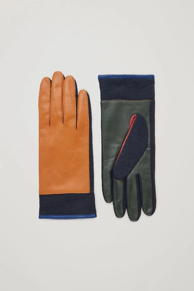 Shop Cos Colour-block Leather Gloves In Yellow