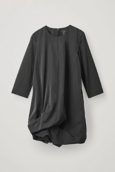 Shop Cos Long-sleeved Gathered-hem Dress In Black