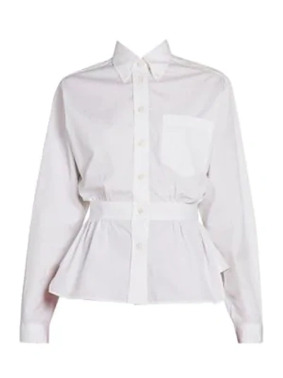 Shop Prada Cotton Poplin Peplum Shirt In White