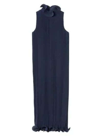 Shop Tibi Pleated Sleeveless Dress In Navy