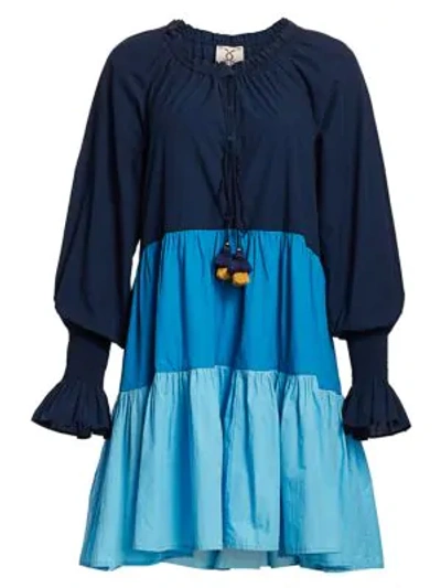 Shop Figue Bella Colorblock Peasant Dress In Blue Multi