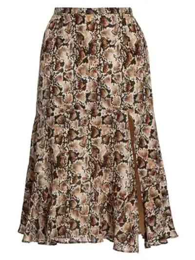 Shop Altuzarra Clementine Snakeskin-print Silk Midi Skirt In Ivory