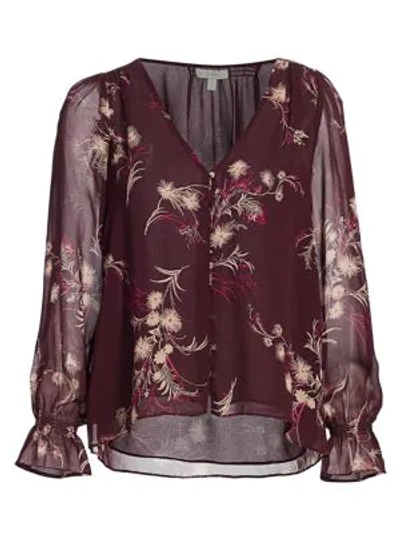 Shop Joie Lindie Floral Silk Blouse In Plum