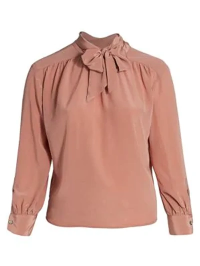 Shop Baacal, Plus Size Marion Tie-neck Silk Blouse In Terracotta