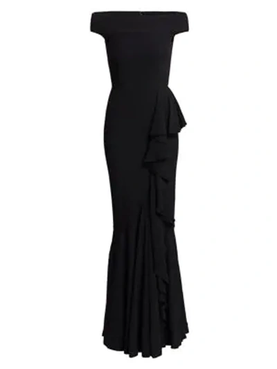 Shop Alexander Mcqueen Women's Off-the-shoulder Draped Gown In Black