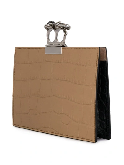 Shop Alexander Mcqueen Double-ring Leather Clutch In Brown