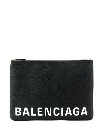 Shop Balenciaga Ville Leather Clutch In Black