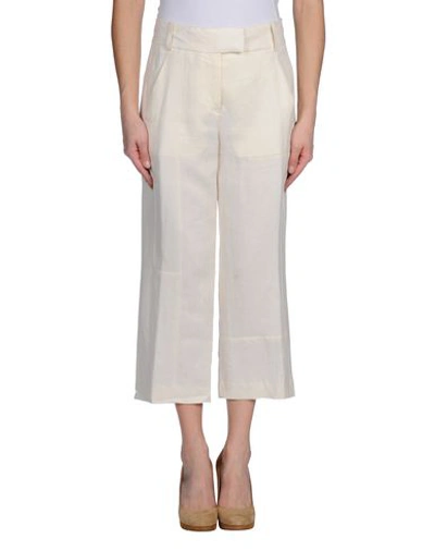 Shop Dondup Cropped Pants & Culottes In Ivory