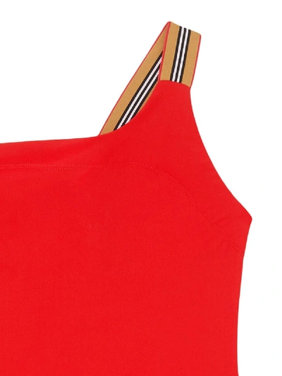 Shop Burberry One Shoulder Damas Swimsuit In Red