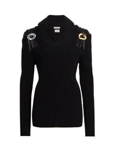 Shop Bottega Veneta Metal Pin-trimmed Ribbed Sweater In Black