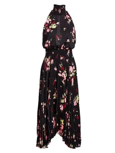 Shop A.l.c Women's Renzo Floral Pleated Blouson Dress In Black Pink