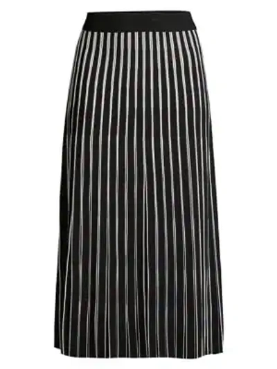 Shop Tory Burch Embroidered-stripe Midi Skirt In Black