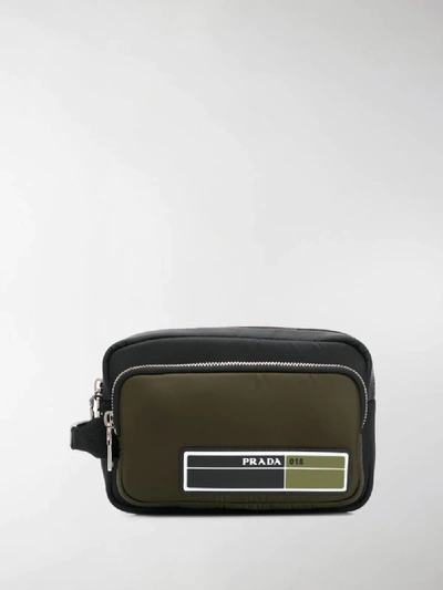 Shop Prada Logo Patch Multi-pocket Pouch In Black