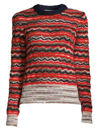 Shop Tory Burch Lurex Stripe Stretch-mohair Sweater In Tory Navy