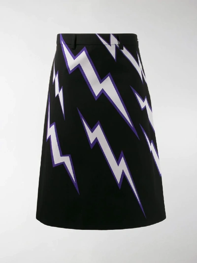 Shop Prada Lightning Print Skirt In Black