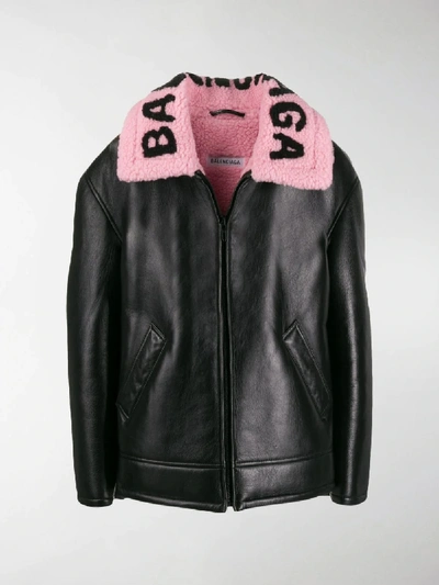 Shop Balenciaga Contrast Collar Long-sleeve Jacket In Black
