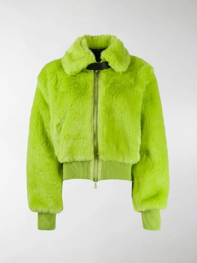 Shop Kirin Faux-fur Smiley Motif Bomber Jacket In Green