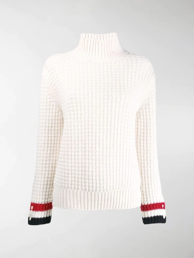 Shop Thom Browne Waffle Stitch Mockneck Pullover In White