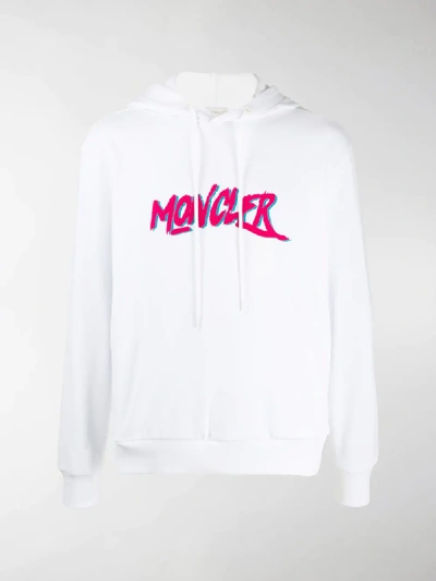 Shop Moncler Printed Logo Hoodie In White