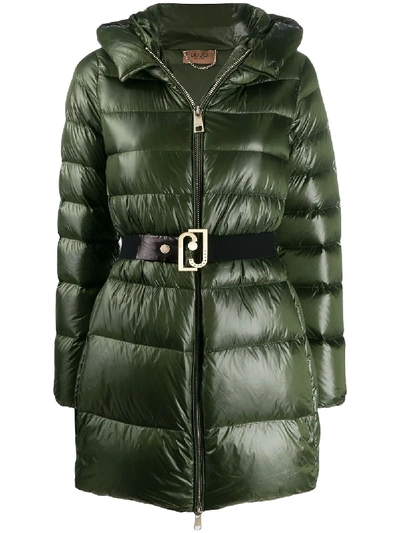 Shop Liu •jo Belted Down Parka Coat In Green