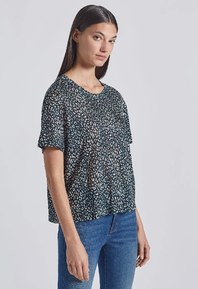 Shop Current Elliott The Clary Linen Tee In Hunter Green Leopard Print