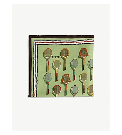 Shop Eton Tennis Racket Print Silk-blend Pocket Square In Green