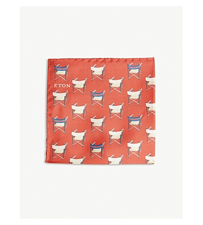 Shop Eton Tennis Chair Print Silk Pocket Square In Pink/red