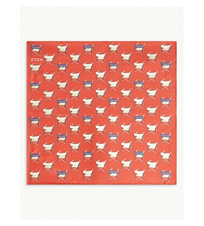 Shop Eton Tennis Chair Print Silk Pocket Square In Pink/red