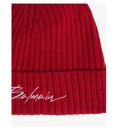 Shop Balmain Signature Cashmere And Wool-blend Beanie In Red