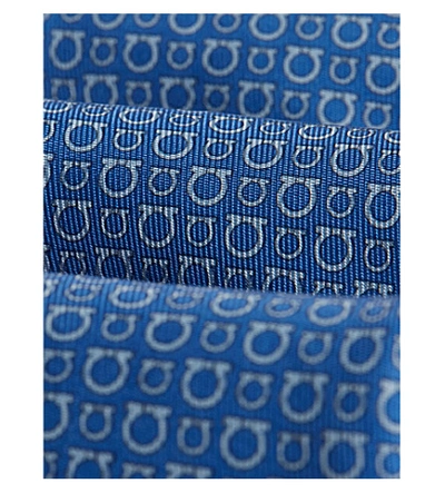 Shop Ferragamo Multi-size Gancini Print Silk Tie In Royal Azzurro