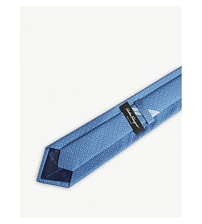 Shop Ferragamo Multi-size Gancini Print Silk Tie In Royal Azzurro