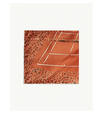 Shop Eton Tennis Court Print Silk Pocket Square In Pink/red