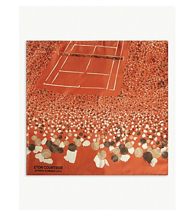 Shop Eton Tennis Court Print Silk Pocket Square In Pink/red