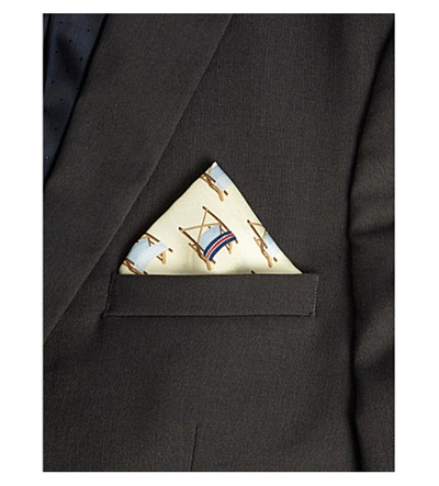 Shop Eton Tennis Chair Print Silk Pocket Square In Offwhite/brown