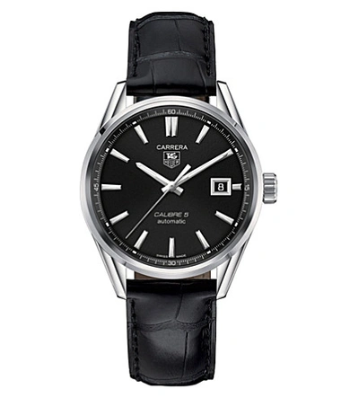 Shop Tag Heuer Carrera Calibre 5 Watch In Black