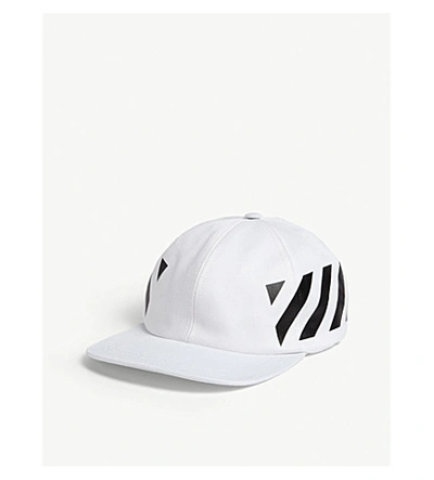 Shop Off-white Logo-print Cotton Snapback Cap In White Black