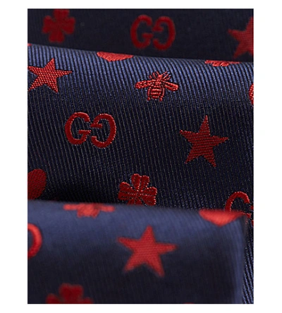 Shop Gucci Symbols Silk Tie In Navy Red