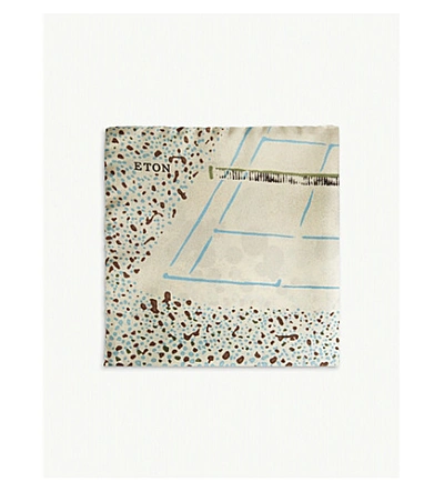 Shop Eton Tennis Court Print Silk Pocket Square In Offwhite/brown