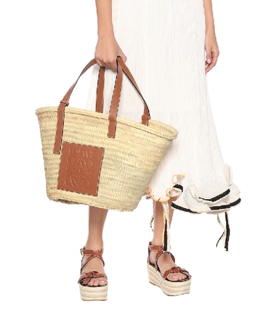 Shop Loewe Large Leather-trimmed Basket Tote In Beige