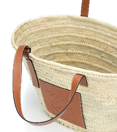 Shop Loewe Large Leather-trimmed Basket Tote In Beige