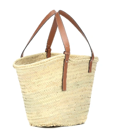 Shop Loewe Large Leather-trimmed Basket Tote In Beige