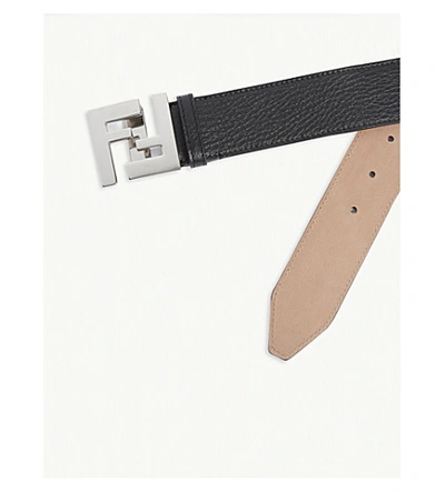 Shop Fendi Logo Buckle Leather Belt In Black Silver